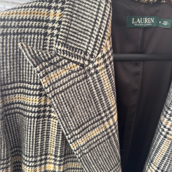 Lauren Ralph Lauren Glen Plaid Wool Pea Coat in Black and pale Gold - Picture 2 of 8